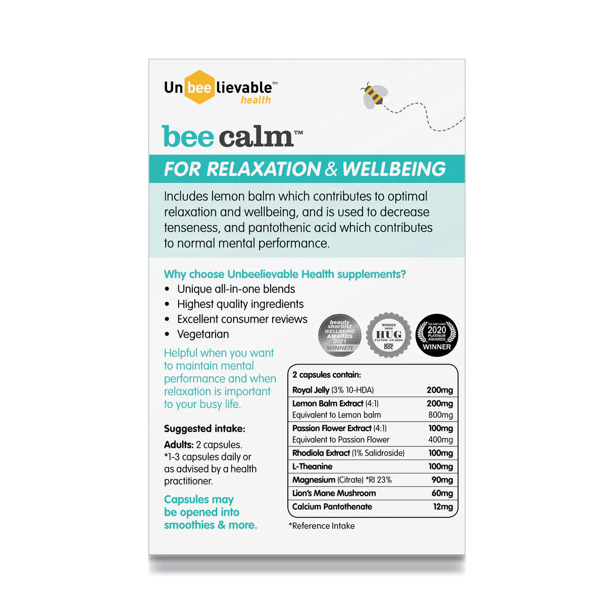 Bee Calm Relaxation and Wellbeing Support - 20 Capsules