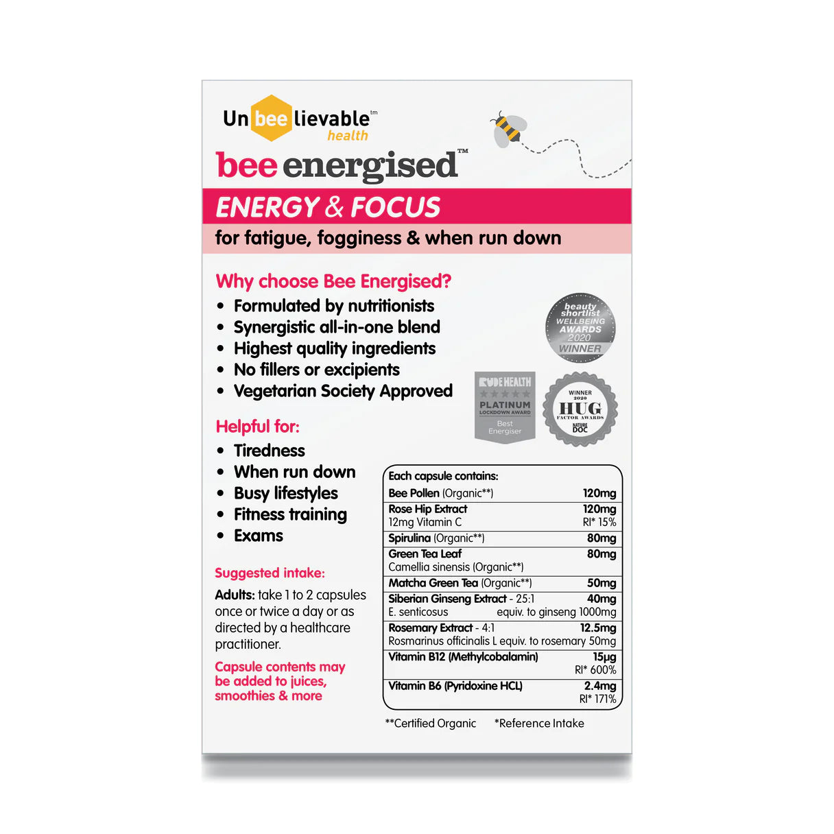 Bee Energised Energy and Focus - 20 Capsules