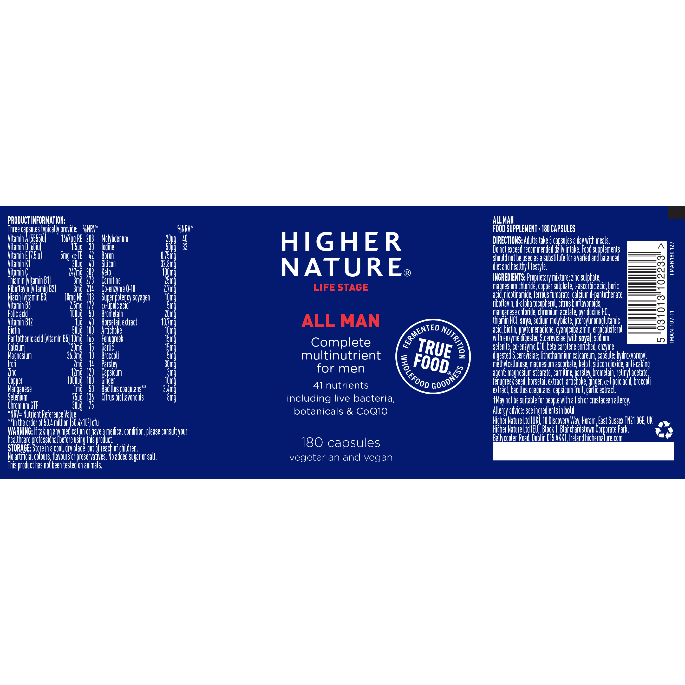 Higher Nature TRUE FOOD® All Man 180 Capsules Expiry 31/07/24