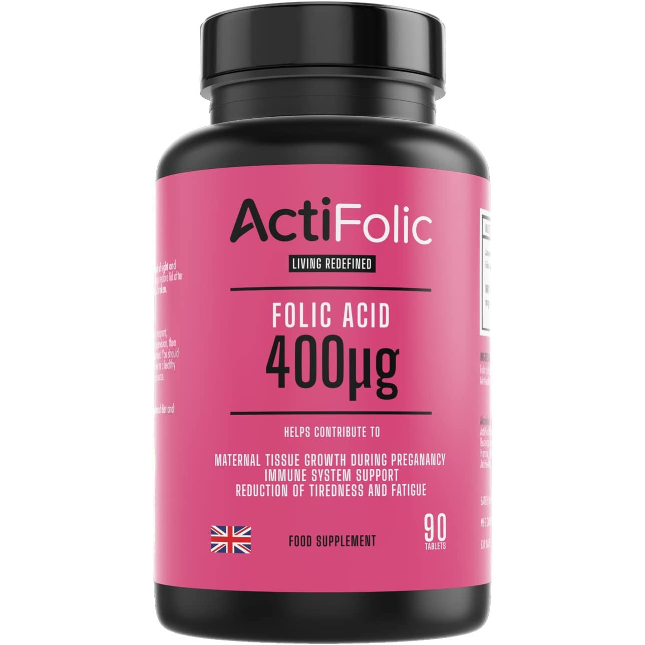 ActiHealth Folic Acid 400mcg Tablets Vegan Vitamin B9 Maternal Tissue Growth During Pregnancy