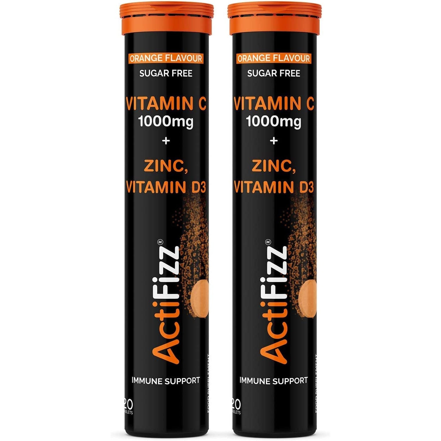 2X ActiFizz Vitamin C 1000mg, Zinc + Vitamin D3 20 Effervescent Tabs Orange Flavour Immune System Booster