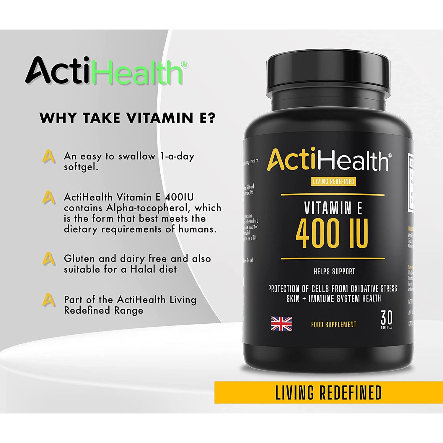 ActiHealth Vitamin E 400iu 30 SoftGels 1-a-Day 30 Day Supply Immune Health