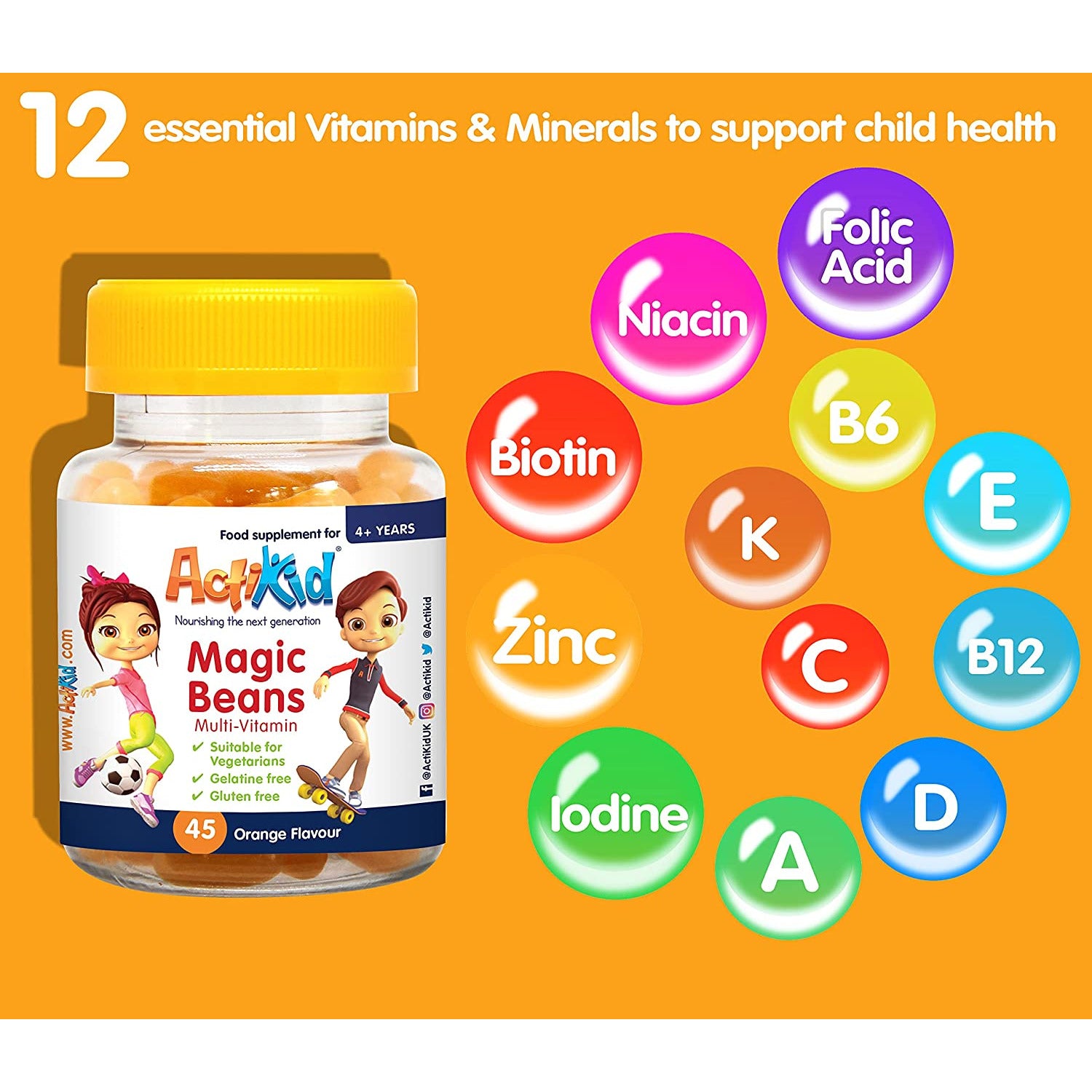 ActiKid Magic Beans 45x Orange Flavour Kids Multi Vitamins