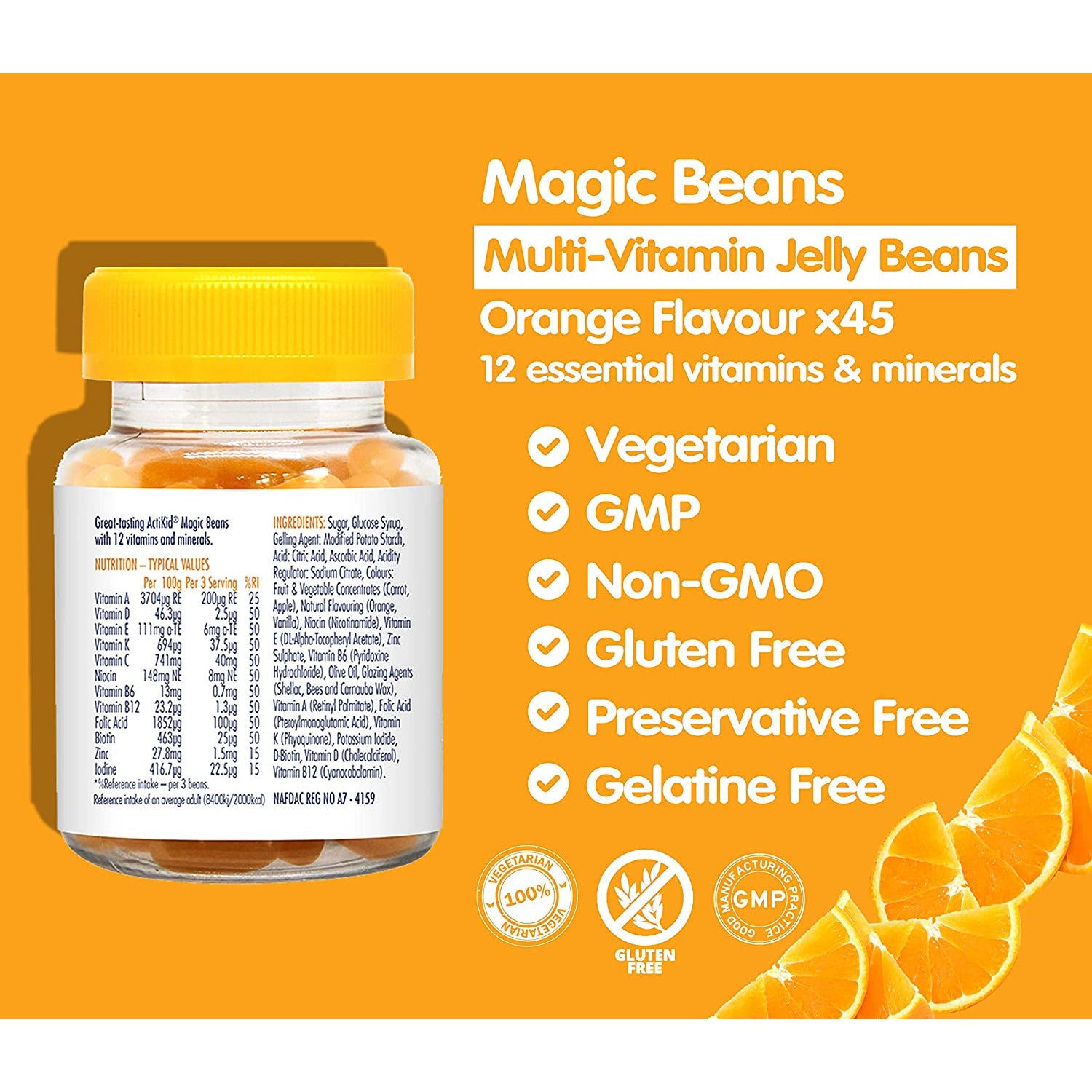 ActiKid Magic Beans 45x Orange Flavour Kids Multi Vitamins