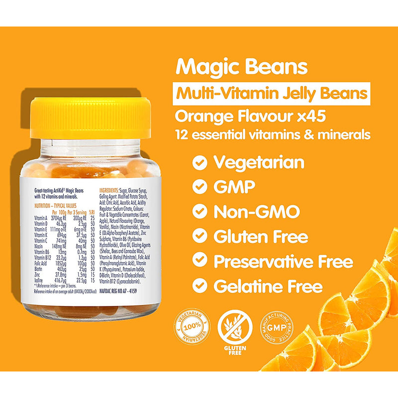 ActiKid Magic Beans 45x Orange Flavour Kids Multi Vitamins