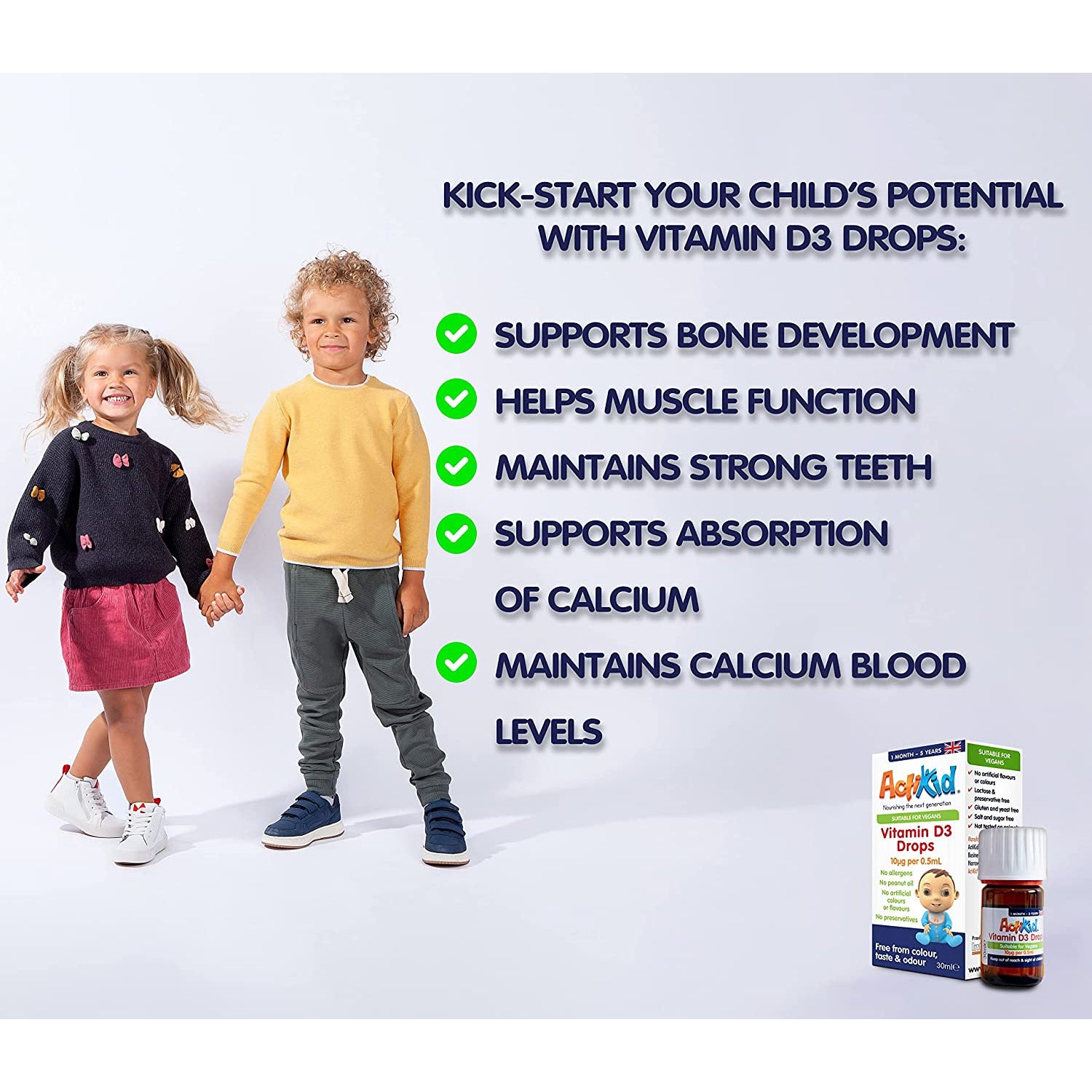 ActiKid Vitamin D3 Drops 30ml for Newborn Babies, Infants and Children