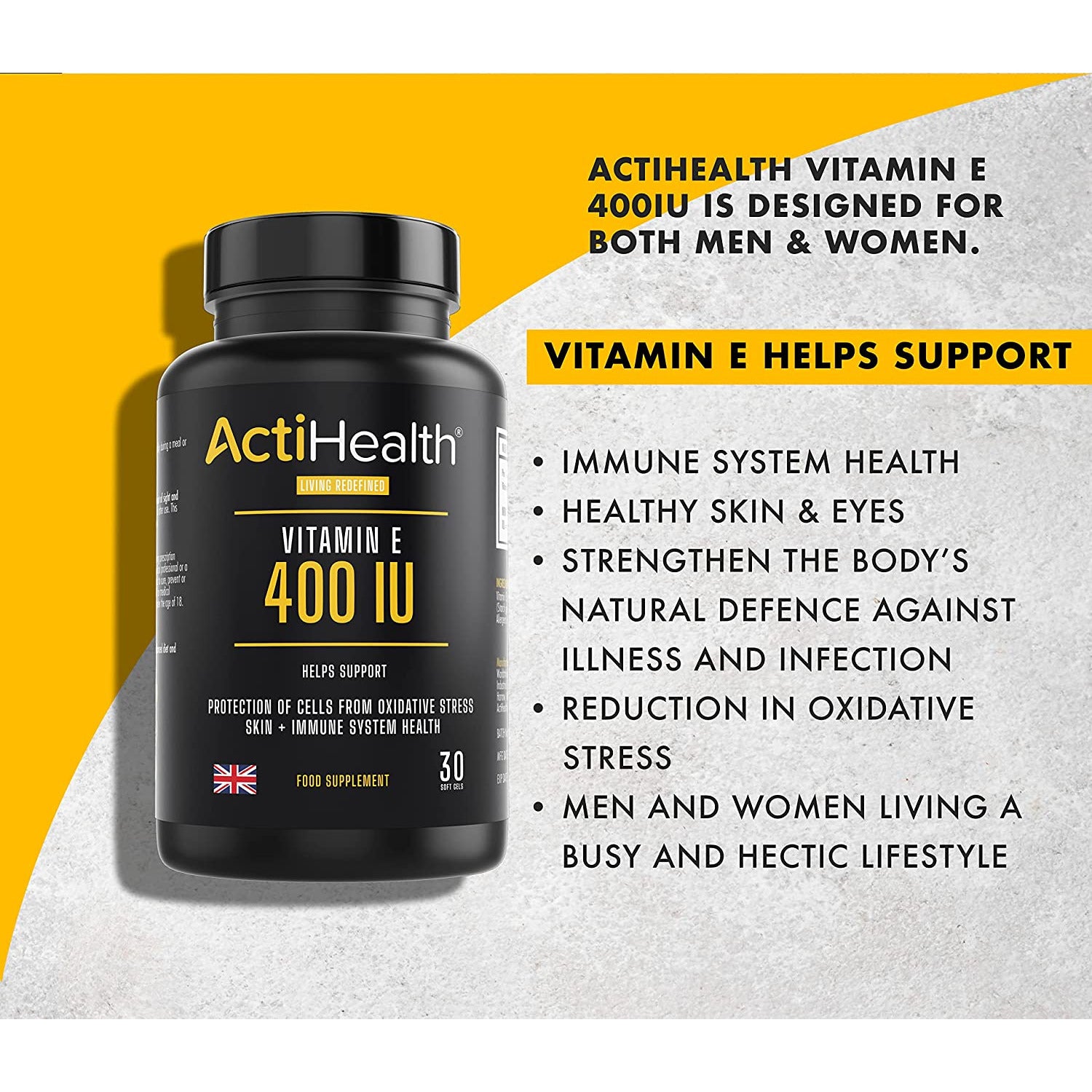 ActiHealth Vitamin E 400iu 30 SoftGels 1-a-Day 30 Day Supply Immune Health