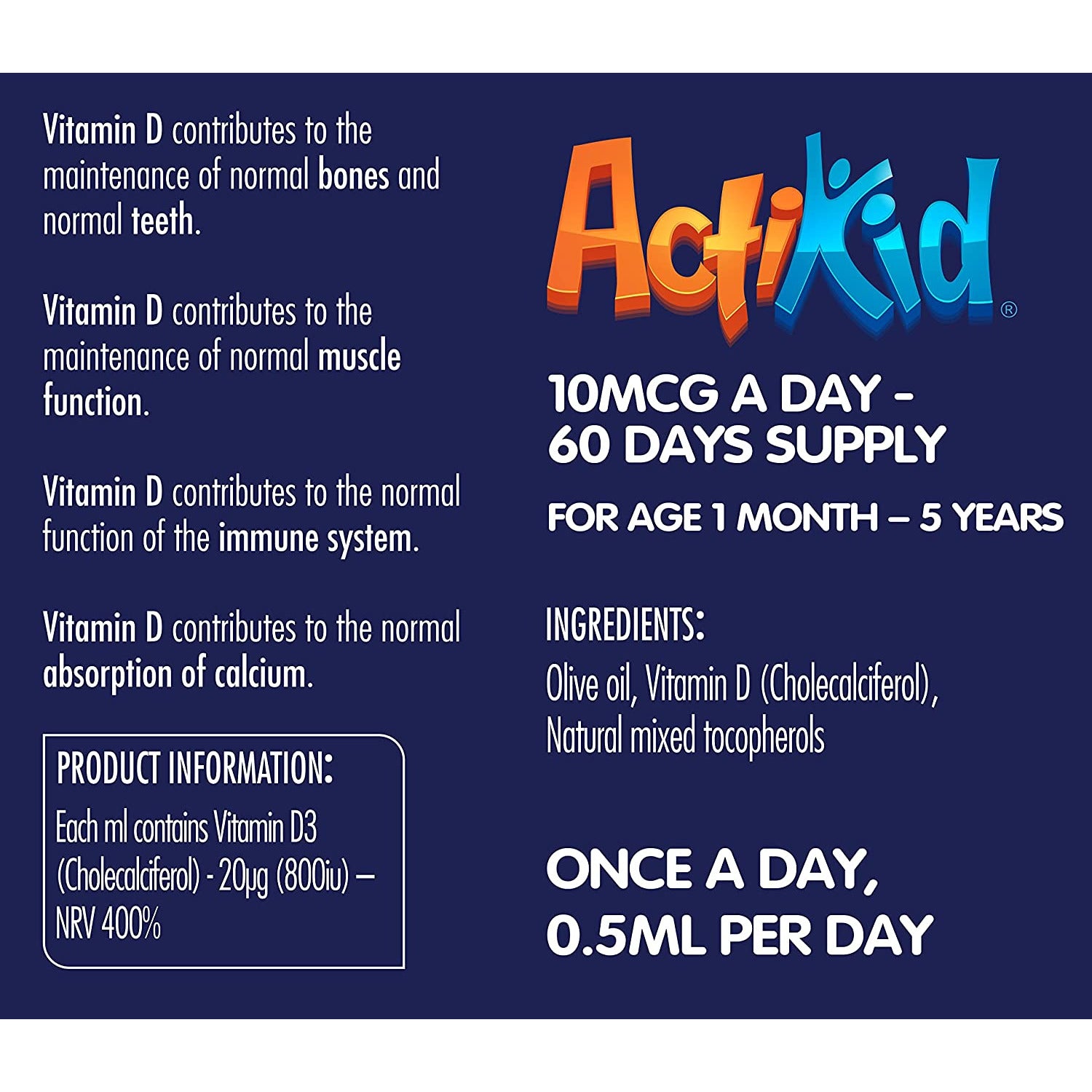 ActiKid Vitamin D3 Drops 30ml for Newborn Babies, Infants and Children