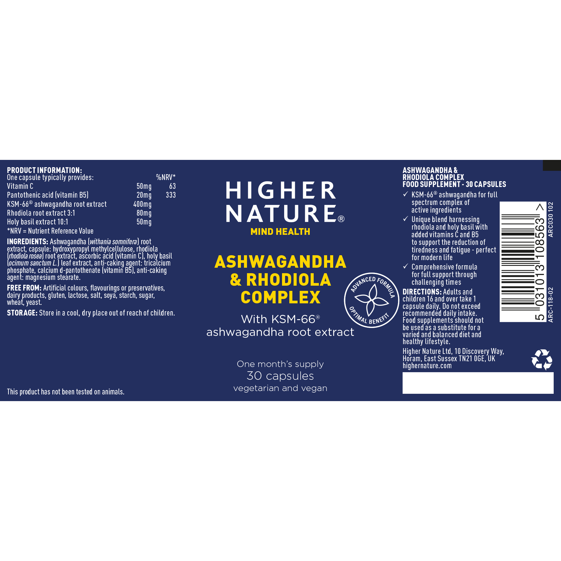 Higher Nature Ashwagandha and Rhodiola Complex